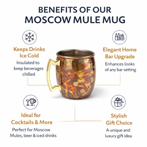 Mug Moscow Mule 500ml en acier inoxydable avec poignée |   Design martelé durable pour bière, vin et boissons glacées - Product Image 3