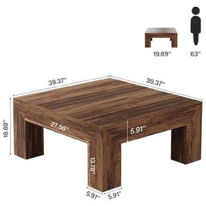 Tavolino da Caffè Rustico Quadrato in MDF Massiccio con Finitura Vintage per Soggiorno - Product Image 4