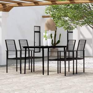 Juego de Comedor de Acero con Recubrimiento de Polvo Negro, Vidrio y PVC, con Mimbre Sintético para Jardín y Exteriores - Product Image 1