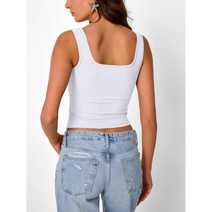 Débardeur court côtelé sans manches pour femme, col rond, dos nageur, coupe ajustée, basique et décontracté, vente en gros personnalisée - Product Image 5