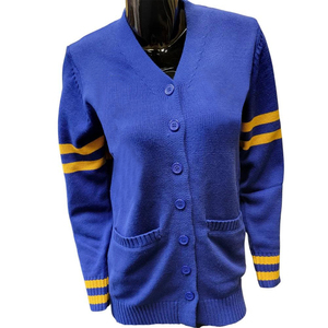 Cardigan tricoté pour femmes Philo Sigma Gamma Rho, col en V, manches longues, avec bordure jaune et boutons, pull décontracté uni - Product Image 4