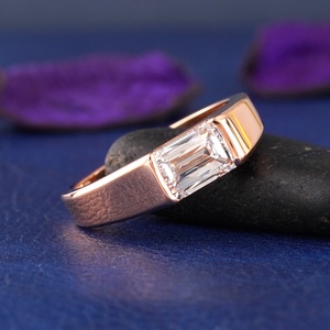 2.11 CT Emerald Cut Lab Grown Diamond Mens Ring 14K Rose Gold Bezel Setting VVS-VS DEF Solitaire Wedding Band VS1 Yellow Gold - Product Image 1