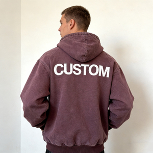 Sweat à capuche zippé oversize vintage bordeaux délavé personnalisé avec imprimé lettres pour homme – Confortable et décontracté style streetwear - Product Image 2