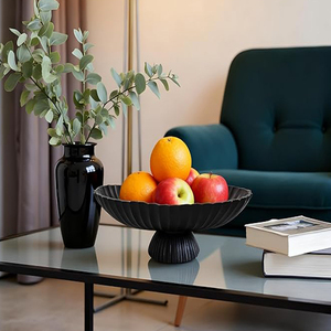Grand bol décoratif long - Bols décoratifs noirs cannelés et festonnés pour la décoration intérieure - Décor à volants, bol à clés élégant - Product Image 5