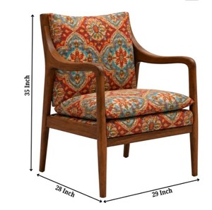 Sillón de madera de estilo moderno de mediados de siglo con respaldo sólido y tapicería con patrones coloridos para sala de estar - Product Image 5