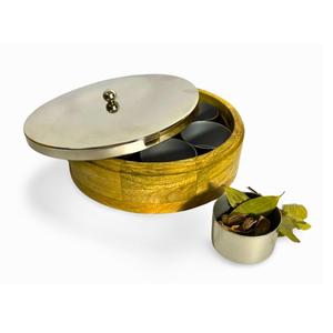 Wooden <b>Spice</b> Box Masala Dabba Masala Dani with Printed Ethnic Design Stainless Steel <b>Spice</b> <b>Jars</b> Kitchen Storage Organ - Product Image 3