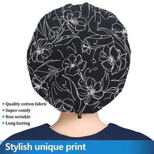 Drain Sports DS-SC-1607 Black Floral Surgical Cap Buttons <b>Tie</b> <b>Back</b> Unisex Polyester/Cotton Scrub Headwear Hospital Uniforms - Product Image 4