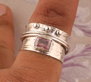 Anillo de banda clásico de lujo con circonitas rosas, plata de ley 925, chapado en oro, joyería llamativa para bodas y fiestas, alta calidad, brillante - Product Image 3