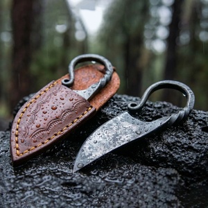 Couteau de chasse personnalisé en acier au carbone forgé à la main, manche en acier inoxydable, couteau de poche EDC pour la chasse et le camping, étui en cuir, lame droite - Product Image 6