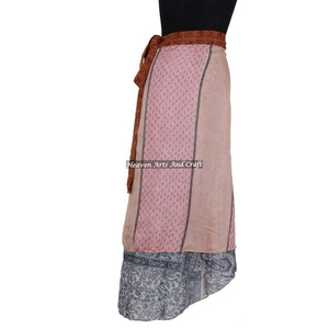 Jupe longue asymétrique pour adultes, 2 couches, réversible, en soie magique, saris grande taille, paréo sexy pour filles, en soie recyclée - Product Image 4