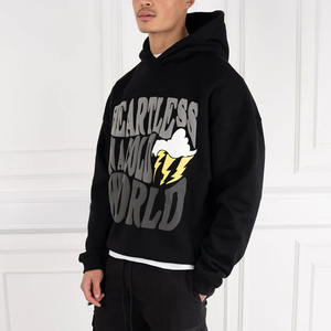 Sweat à capuche surdimensionné noir streetwear personnalisé pour homme, 330 g/m², avec strass VVS, 100 % coton, pour impression en relief OEM - Product Image 6