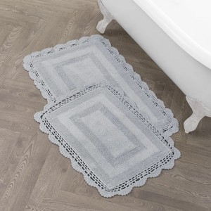 Gray Knitted Bath <b>Mats</b> Rectangle 2 Piece <b>Set</b> Non-Slip Rubber Backing Classic Style Home Use Cotton Material - Product Image 4
