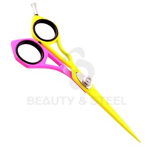 Professional Matte Black Hair Cutting Scissors with Sharp Straight Blades and Orange Comfort <b>Ring</b> Inserts - Product Image 3