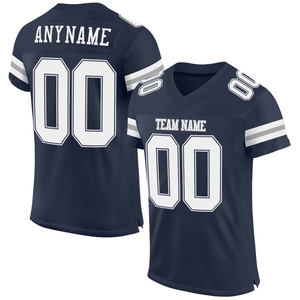 Venta al por Mayor Directa de Fábrica, Envío Directo, Jersey de Fútbol Americano Personalizado, Auténtico, en Malla Azul Marino, Blanco y Gris - Product Image 1