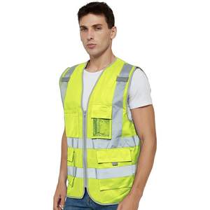 2025 Chaleco de seguridad de clase 2 de alta visibilidad Cremallera frontal 9 bolsillos Tiras reflectantes Flash LED compatible con estándares ANSI/ISEA - Product Image 1