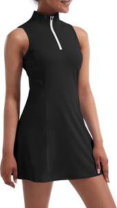 Vestido Deportivo de Invierno para Mujer, para Tenis y Golf, 100% Poliéster, Estampado, Acanalado, con Media Cremallera, Plisado, con Shorts Integrados - Product Image 3