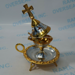 Luxury Brass Incense Burner with Tray <b>Decorative</b> Cross Top Church Censer Handmade Religious Incense Holder for Prayer <b>Decor</b> - Product Image 2