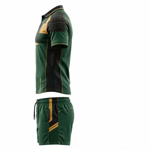 AMKOOR ENTERPRISES Green Black Unisex Sport Rugby Uniform Set Breathable Polyester Sublimation Print Adult <b>Athletic</b> Wear - Product Image 3