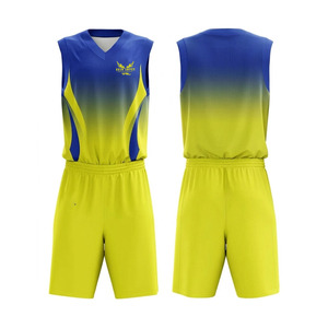 Conjunto de Uniforme de Baloncesto para Hombre, Camiseta sin Mangas con Cuello en V, Degradado Azul y Amarillo, Poliéster que Absorbe la Humedad - Product Image 1