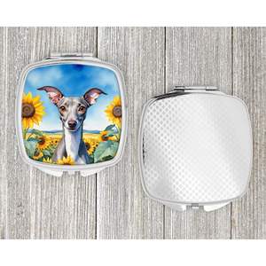 Espejo de maquillaje de viaje compacto con girasoles de Galgo Italiano, regalo de diseño de mano plegable para mujeres y niñas - Product Image 4