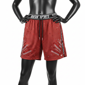 Pantalones Cortos Deportivos de Malla para Hombre, 150 GSM, Tela de Poliéster Suave, Paneles Laterales en Contraste Rojo, Logotipo Personalizado, Pantalones Cortos para Mujer - Product Image 6