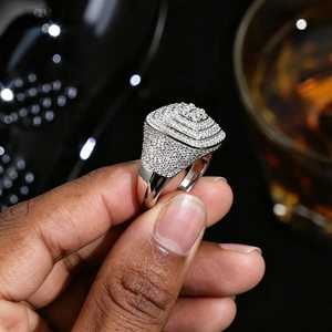 Bague pour homme en argent sterling 925 avec diamant Moissanite VVS taille ronde, style Hip Hop de luxe, micro-pavé, faite à la main - Product Image 3