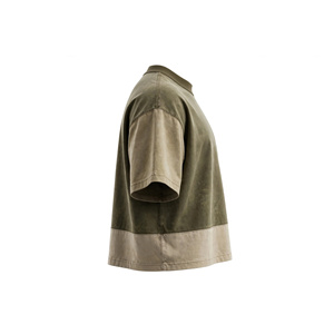 Amkoor Men's Oversized Raglan Sleeve <b>T</b>-<b>Shirt</b>-Olive Khaki Beige Color Block 100% Cotton Contrast Trim Mineral Wash <b>4XL</b> - Product Image 4