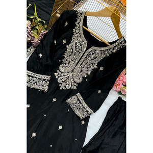 Haut de soirée en satin rouge pour femme, Sarara Dupatta avec broderie, taille L, Valam Fashion - Product Image 2