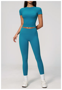 Ensemble de yoga 2 pièces pour femme, nouvelle collection, tendance, épaules dénudées, taille haute, en Spandex/Nylon, respirant, le plus vendu - Product Image 5