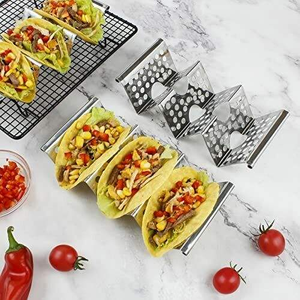 Sleek Silver Color Plated Stainless Steel Taco Holder Perfect for <b>Large</b> Size Kitchenware and Tabletop Food Stand Racks - Product Image 3