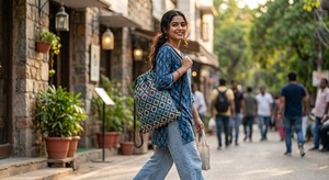 Sac à dos à cordon de serrage en jacquard tissé de qualité supérieure – Fabriqué avec un tissu jacquard écologique et durable - Product Image 3
