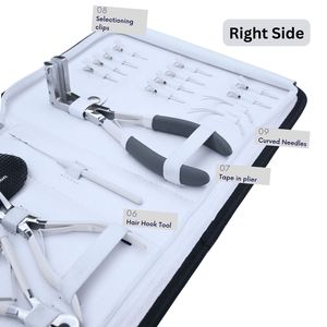 Kit d'outils pour extensions capillaires : pinces de coiffage, ciseaux, aiguille courbée, pince à mèches, étui, pince à bandes adhésives, coupe-bandes, pince à sertir - Product Image 4