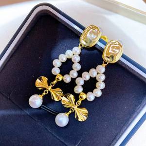 Xiaoxiang Fengyun Retro Elegant Freshwater Pearl Dangle <b>Earrings</b> Butterfly <b>Knot</b> Design with Color Preserving Material - Product Image 2
