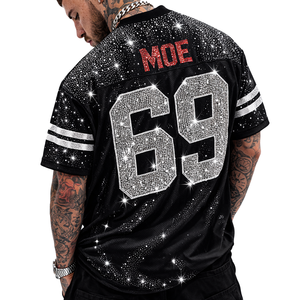 Camiseta Deportiva de Fútbol Americano para Hombre con Gráfico de Calavera con Cuernos y Pedrería, Estilo Oversize, Estampado por Sublimación - Product Image 5