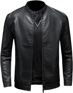 Chaqueta de Cuero Negra para Hombre, Estilo Café Racer, Corte Ajustado, Cuello Alto, Piel de Cordero Genuina, Prenda Exterior para Motociclistas, Ecológica y Transpirable - Product Image 2
