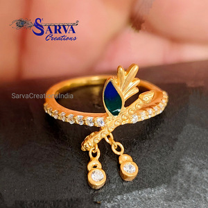 Bague en moissanite Krishna Flute, argent sterling 925 plaqué or, bague de créateur religieuse pour femmes - Product Image 3