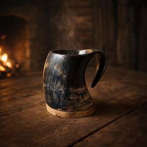Nouvel ensemble de mugs cornes de Viking artisanales, magnifique ouvre-bouteille en corne de buffle poli, style nautique - Product Image 1