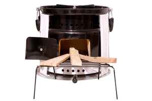 Poêle à bois moderne autoportant en acier inoxydable, écologique, portable, pour le camping, avec rangement pour bûches - Product Image 4