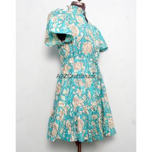 Robe Courte Femme 100% Coton Tricotée Col V Manches Courtes Taille Haute Coupe Évasée Imprimé Floral Numérique Lavable Respirante Idéale Bureau - Product Image 5