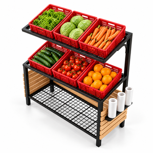 Estante Metálico de 2 Niveles NEWTEK para Exhibición de Productos en Supermercados, con Rejilla Independiente y Soporte para Bolsas en la Parte Trasera y Lateral - Product Image 2