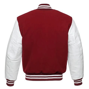 Blouson Bomber Homme Hiver Tendance en Laine Bordeaux avec Manches en Cuir Véritable Doré Chauffant et Écologique - Product Image 4