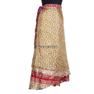 Sari Sarong Étnico Indio de Diseño, Reversible de Doble Capa, Falda Mágica Envolvente de Seda de 2 Capas, Falda Larga Envolvente - Product Image 1