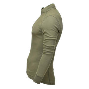Haut de base à manches longues vert olive avec fermeture éclair quart de tour, en polyester extensible, idéal pour les activités de plein air - Product Image 5