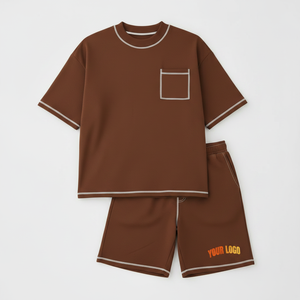 ชุดเสื้อยืดคอกลมแขนสั้นพิมพ์ลายผ้าถักระบายอากาศสำหรับผู้ชาย ชุดกางเกงขาสั้น 2 ชิ้น ผ้าโพลีเอสเตอร์ผสมคอตตอน สวมใส่สบายๆ สำหรับทุกวันและวันหยุดสุดสัปดาห์ - Product Image 6