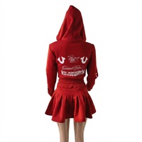 Ensemble 2 pièces pour femme : Sweat à capuche court imprimé numérique style streetwear et mini-jupe évasée, en molleton nylon/coton, avec fermeture éclair, pour l'automne