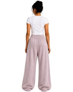 Pantalones de chándal anchos de mujer rosa empolvado personalizados, de cintura alta, ajuste holgado, estilo casual urbano, de felpa, con cordón y bolsillos - Product Image 2