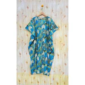 Kaftan bleu à motifs floraux, robe de demoiselle d'honneur, tunique en coton à imprimé indien, grande taille, cache-maillot d'été, tenue de nuit de plage, artisanat ethnique - Product Image 2