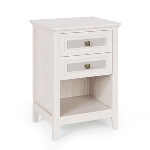 Comodino Stile Rustico con 2 Cassetti Decorati in Rattan, Tavolino da Notte Boho con Ripiano Aperto, Comodino d'Appoggio - Product Image 1