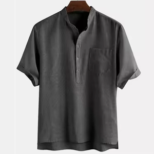 Wholesale <b>Summer</b> Custom Comfortable Causal Breathable Mens <b>Shirt</b> Cotton Linen Short Sleeve <b>Shirts</b> - Product Image 3