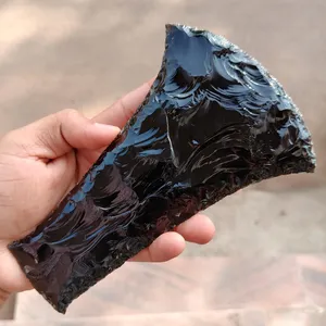ใบขวานหินออบซิเดียนสีดำธรรมชาติขนาด 7 นิ้ว หัวหินเจียรด้วยมือ ของสะสม - Product Image 5
